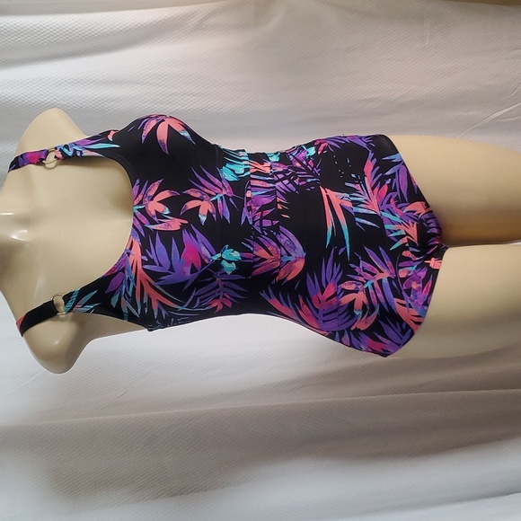 Calvin Klein Sorbet Ibiza Starburst One-Piece Swimsuit Black Purple Size 8 - Picture 2 of 9